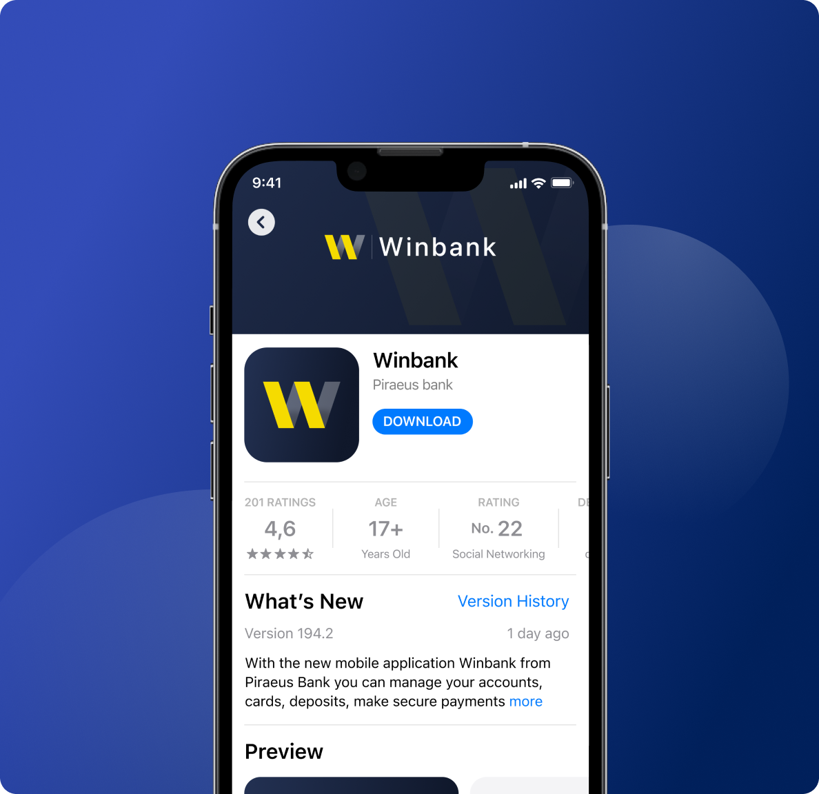 App store download screen Winbank