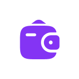 Wallet with money on purple bg