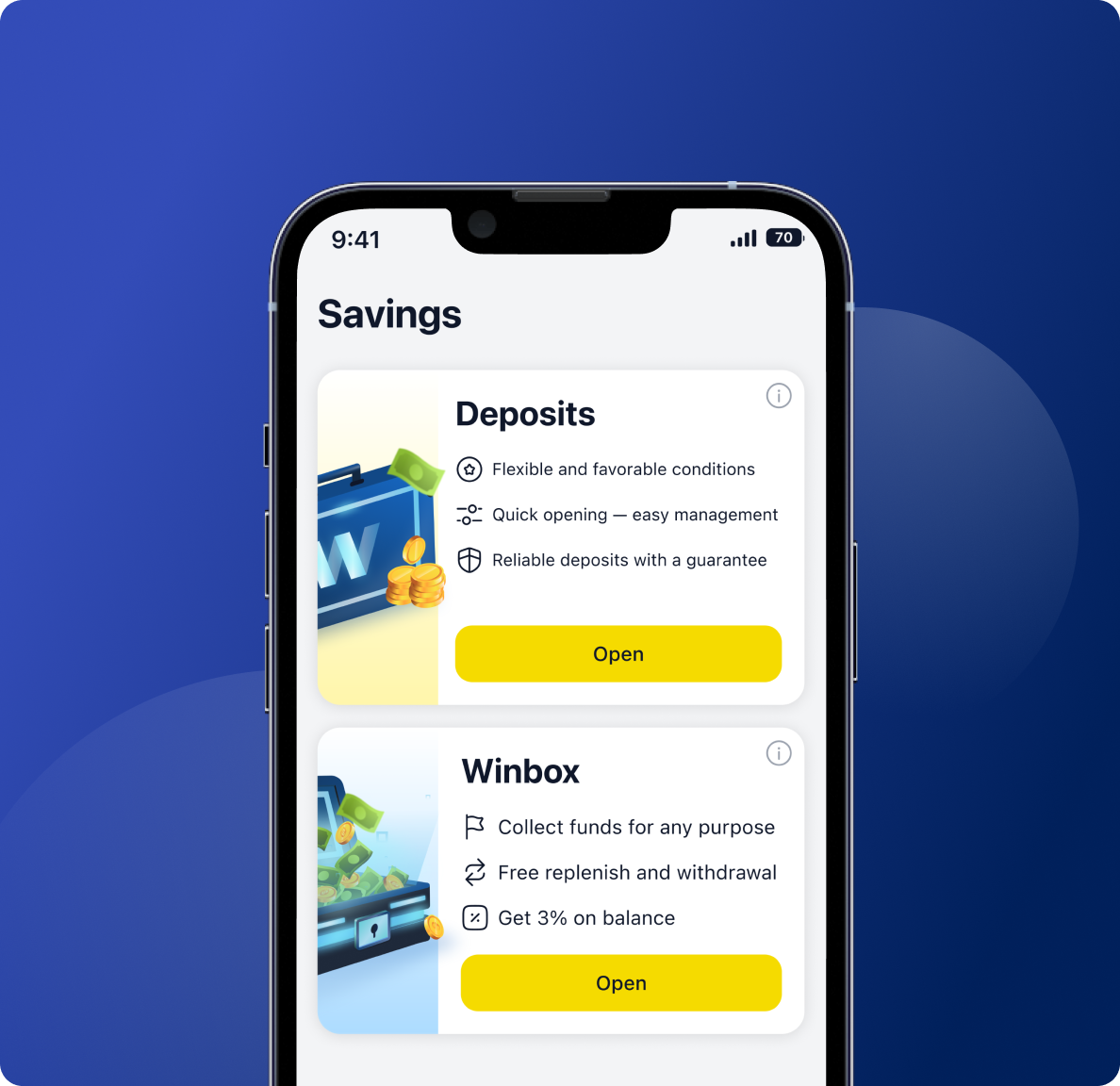Winbank savings list screen